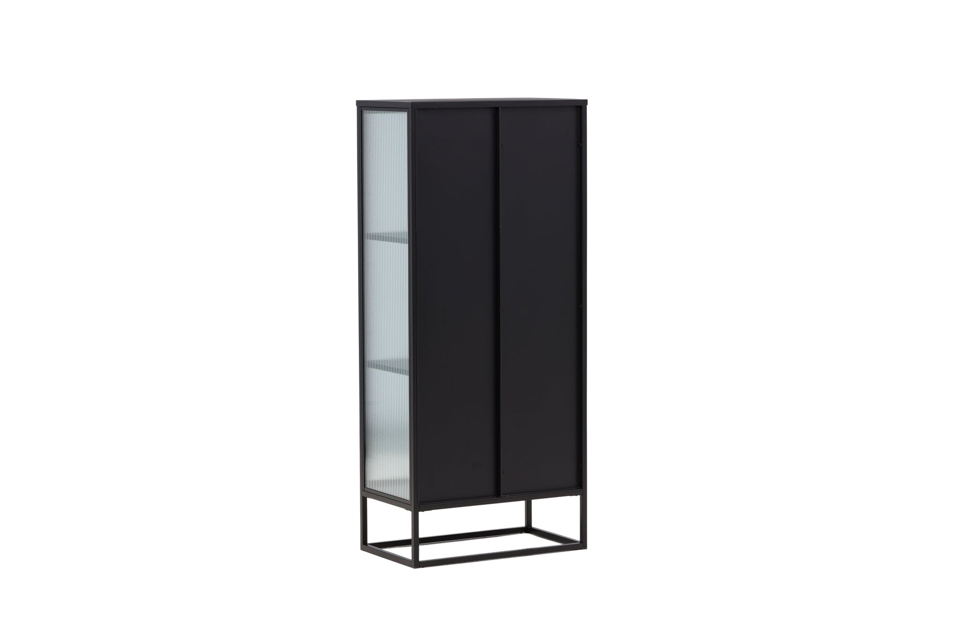 Luxusbetten24 Leonie Vitrine mit Wellenglas-Optik in Schwarz, Groß