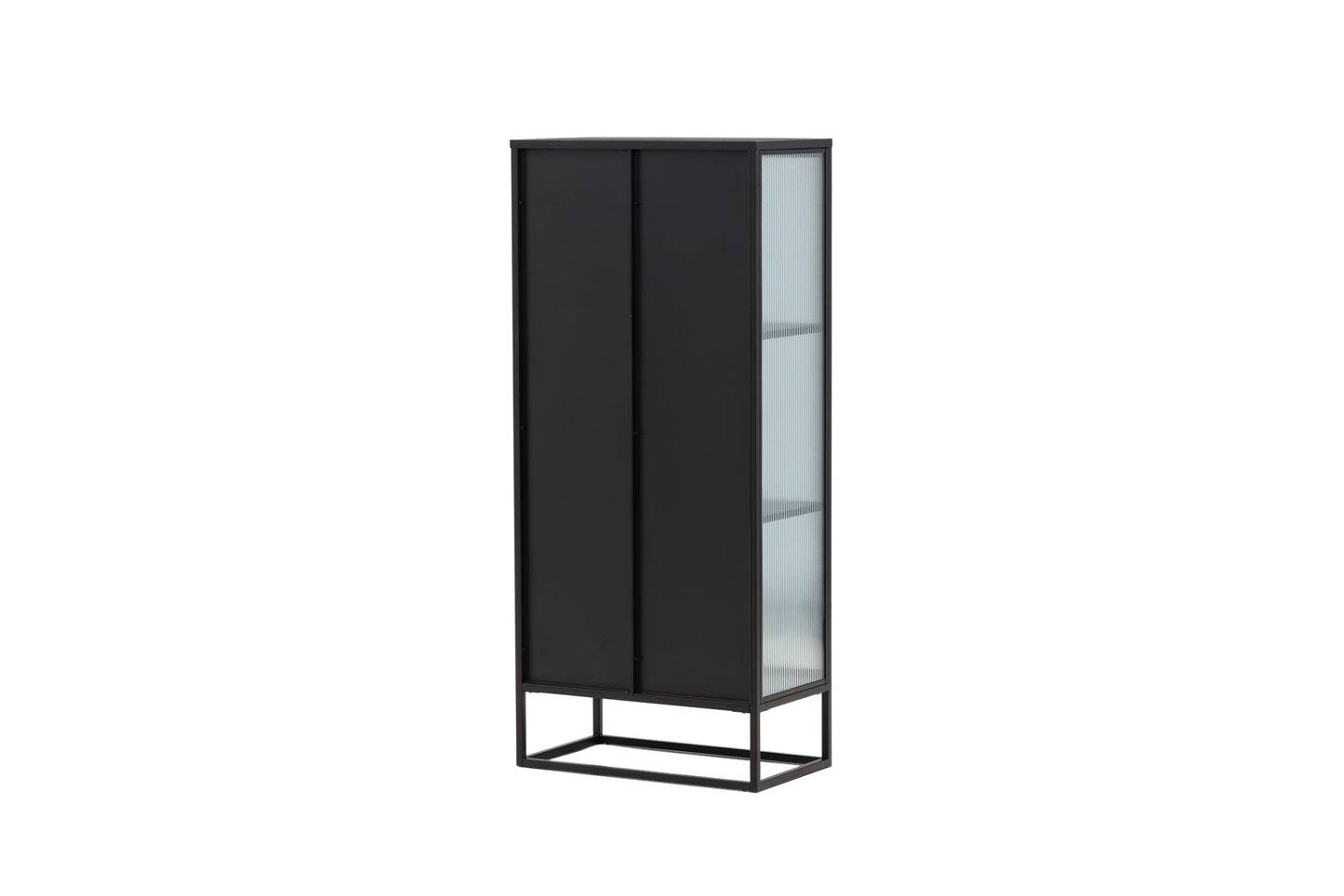Luxusbetten24 Leonie Vitrine mit Wellenglas-Optik in Schwarz, Groß