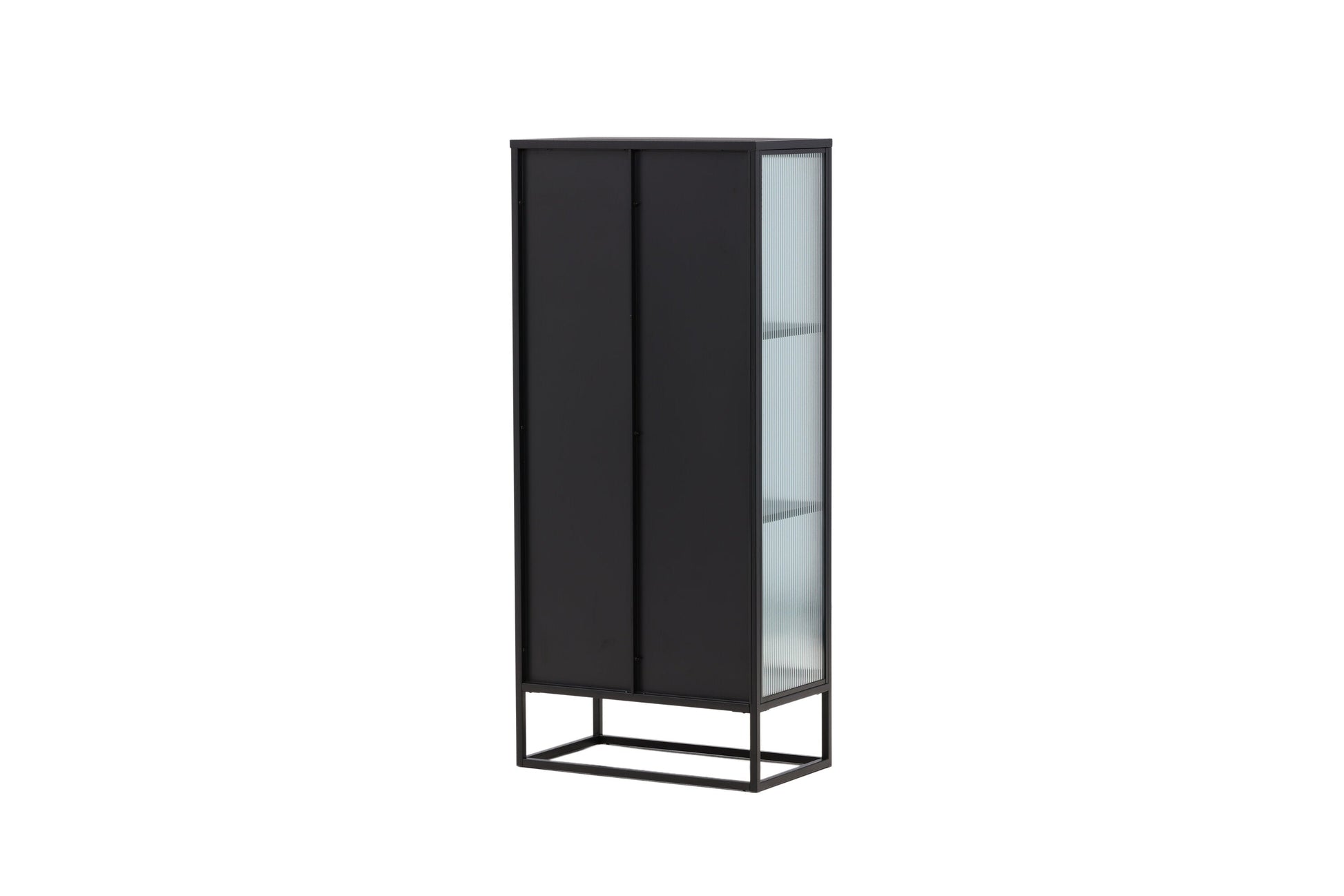 Luxusbetten24 Leonie Vitrine mit Wellenglas-Optik in Schwarz, Groß