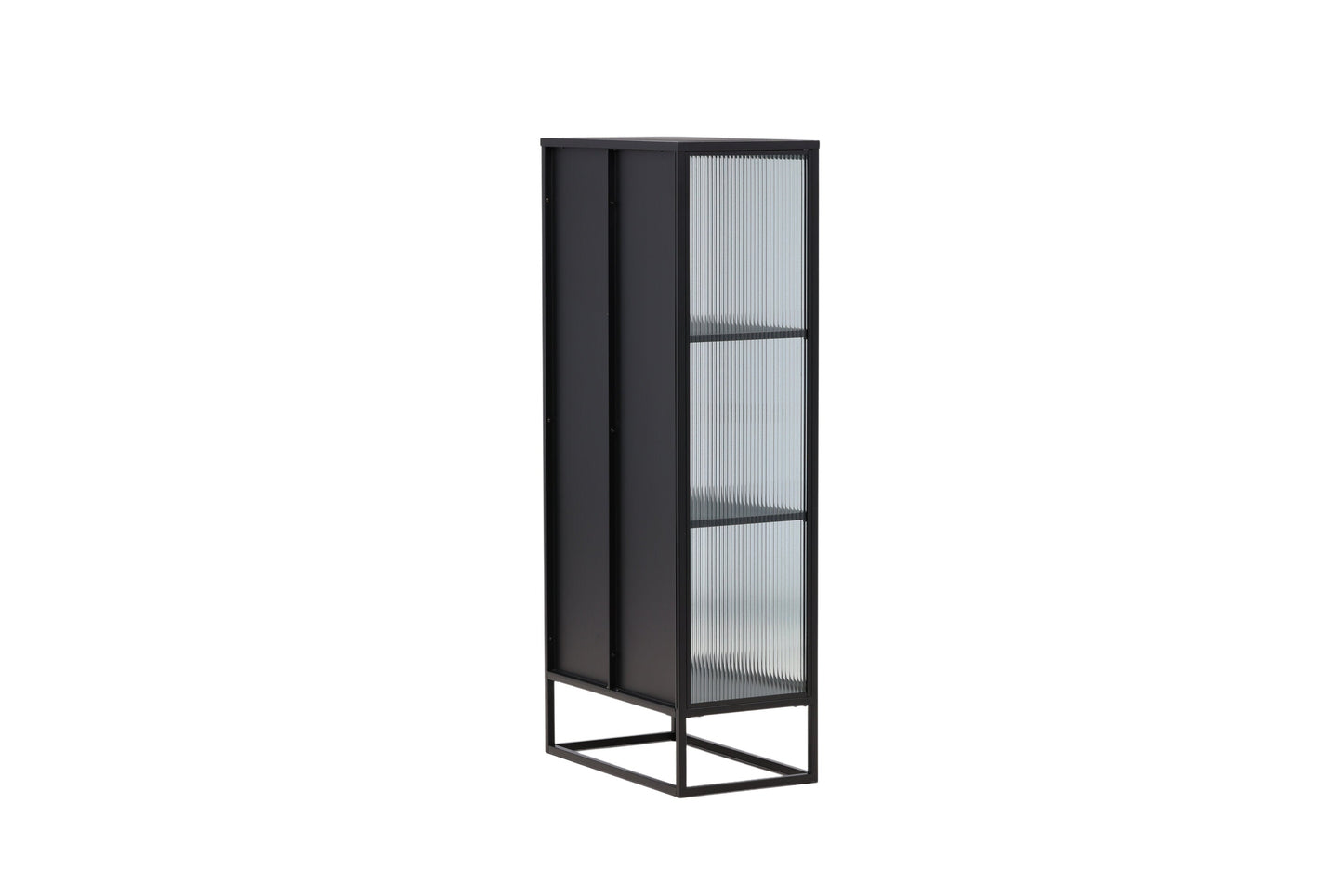 Luxusbetten24 Leonie Vitrine mit Wellenglas-Optik in Schwarz, Groß