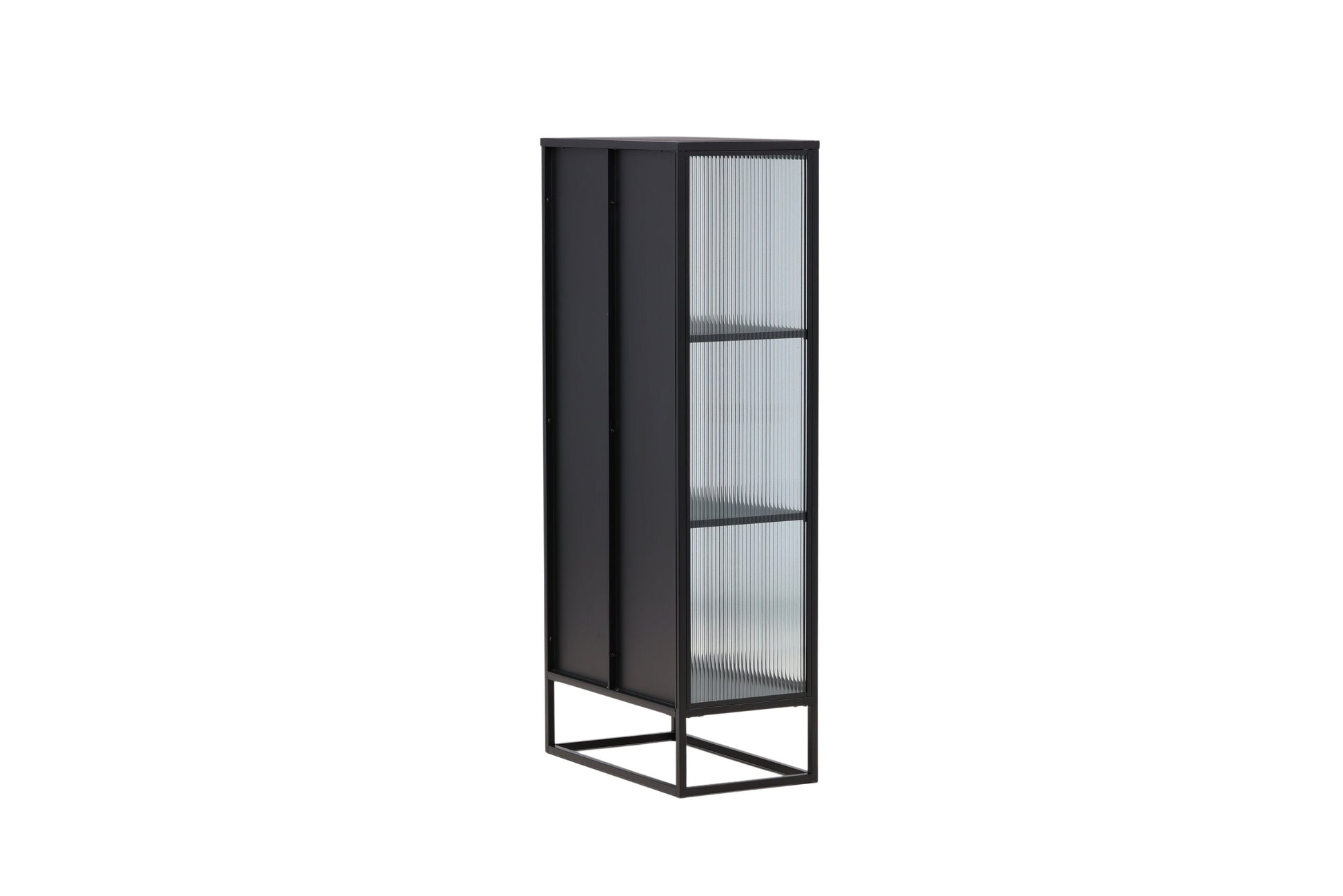Luxusbetten24 Leonie Vitrine mit Wellenglas-Optik in Schwarz, Groß