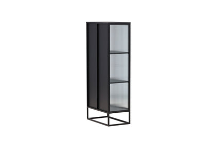 Luxusbetten24 Leonie Vitrine mit Wellenglas-Optik in Schwarz, Groß