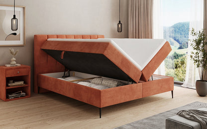 Boxspringbett Lucca in Cord mit Stauraum und Füßen