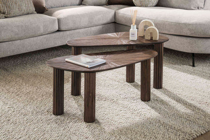 Luxusbetten24 Dunara Couchtisch 2er Set Hochwertiges Teakholz Dunkelbraun