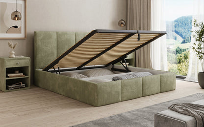 Mina Designer Polsterbett Cord – 140 × 200 cm, wählbare Kopfteilhöhe, Farben