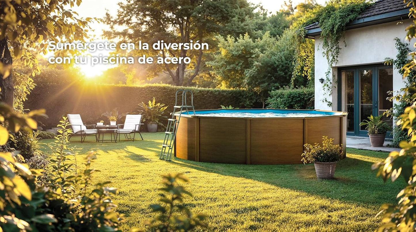 Piscina Elevata Redonda Aspecto Madera 300 x 120 cm