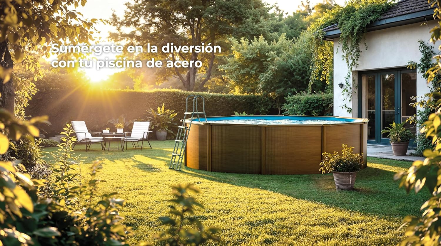 Piscina Elevata Redonda Aspecto Madera 300 x 120 cm