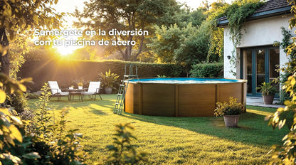 Piscina Elevata Redonda Aspecto Madera 300 x 120 cm