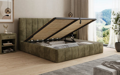 Designer Polsterbett Maja in Cord mit Stauraum