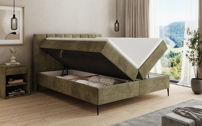 Boxspringbett Lucca in Cord mit Stauraum und Füßen