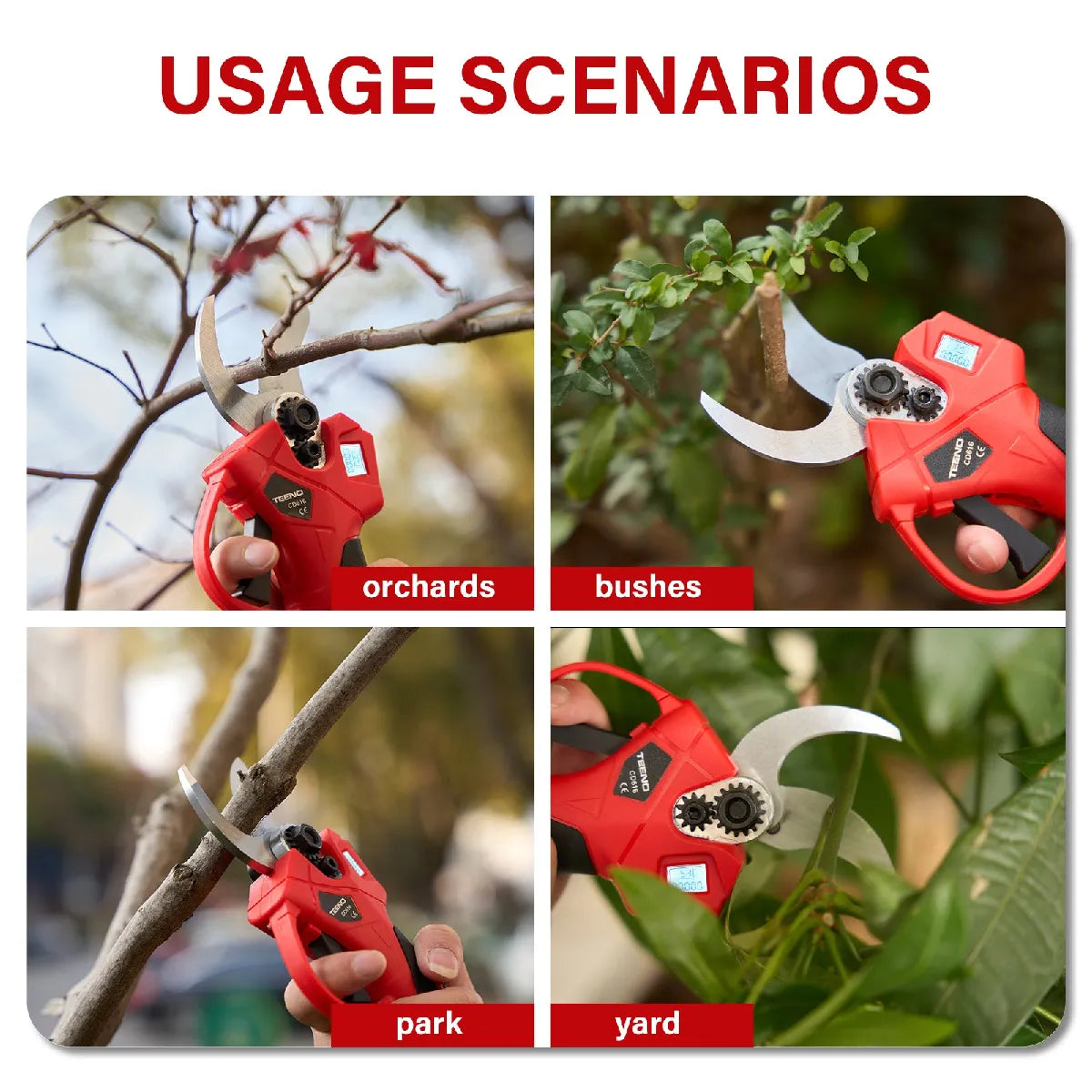 Teeno Cortasetos Eléctrico 30 mm Motor sin Escobillas con LCD 2×2000 mAh