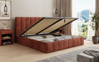 Designer Polsterbett Mila in Cord, 140×200 cm, Beige, 70 cm Kopfteil