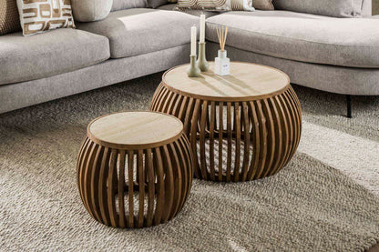 Luxusbetten24 Arida Couchtisch 2‑er Set, Mangoholz & Keramik, 180 cm
