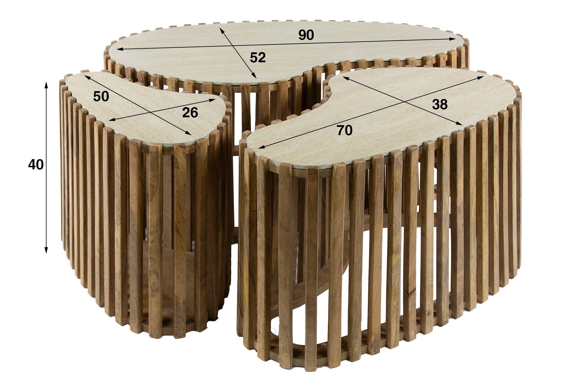 Savara Couchtisch 3er Set aus Mangoholz mit Keramik
