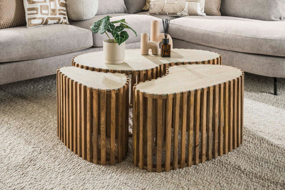 Savara Couchtisch 3er Set aus Mangoholz mit Keramik