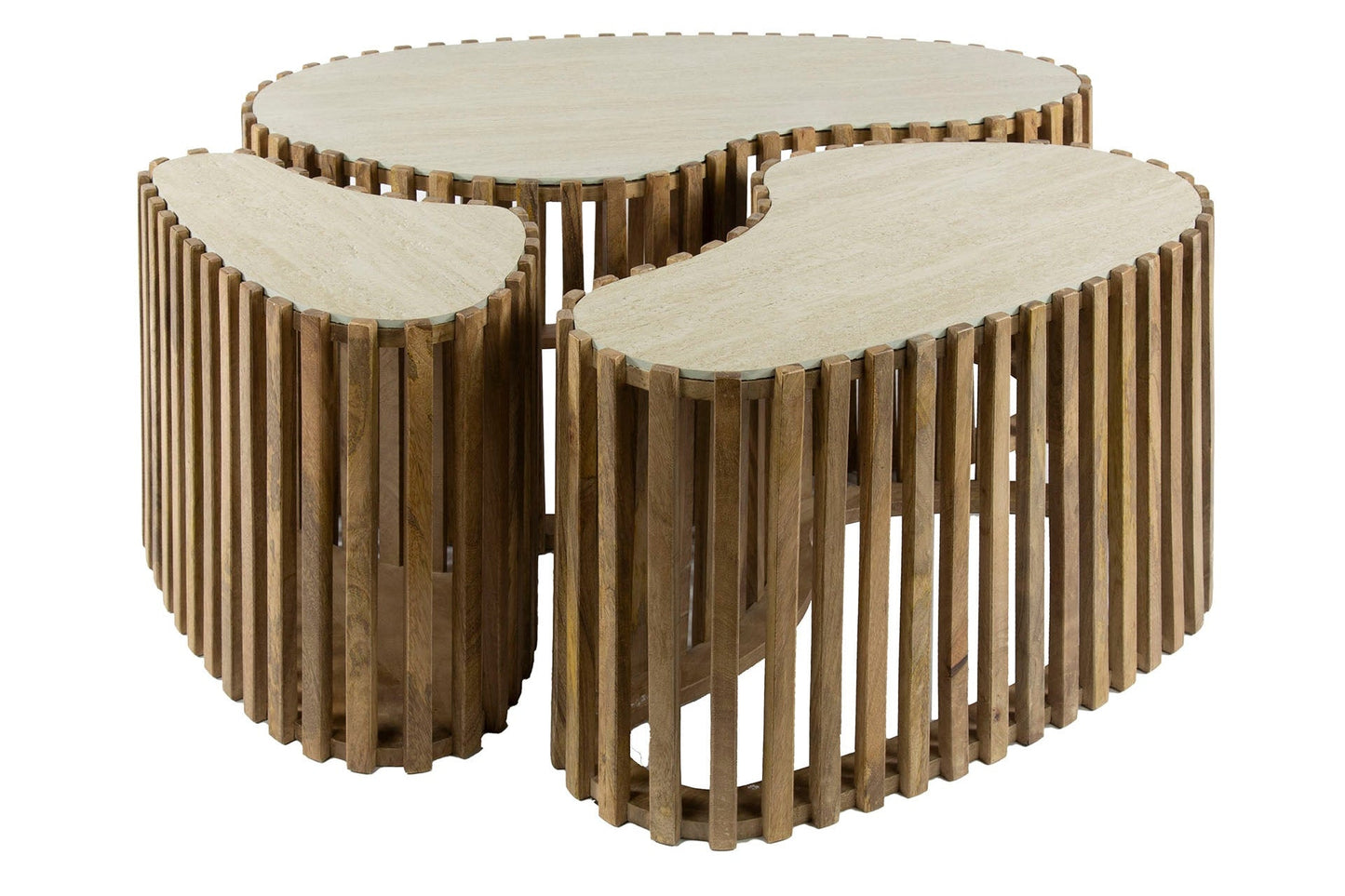 Savara Couchtisch 3er Set aus Mangoholz mit Keramik