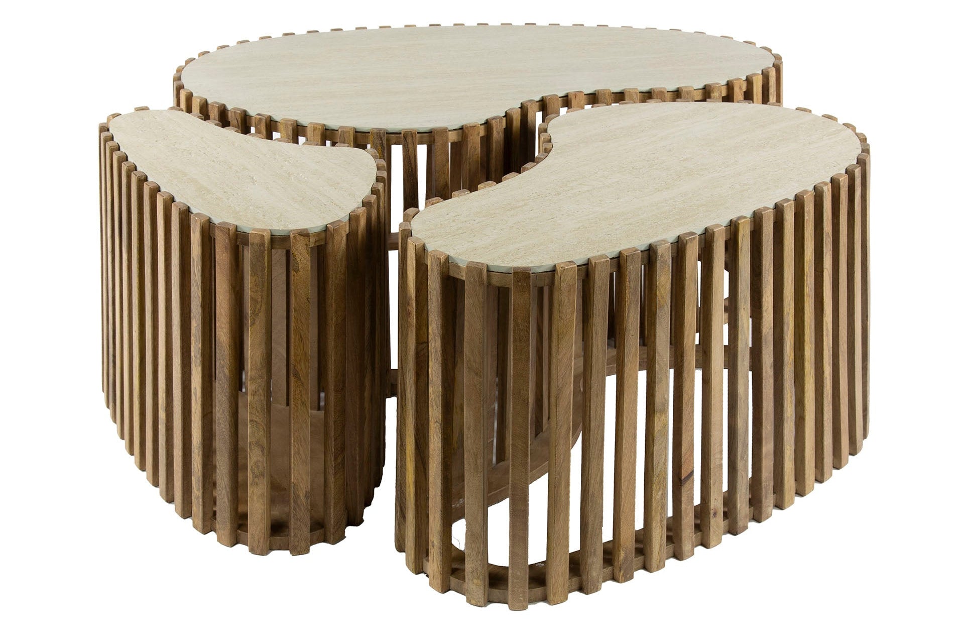 Savara Couchtisch 3er Set aus Mangoholz mit Keramik