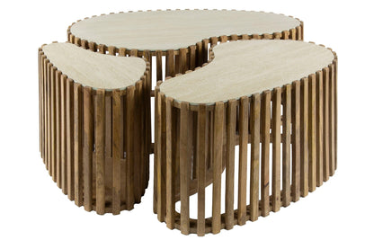 Savara Couchtisch 3er Set aus Mangoholz mit Keramik