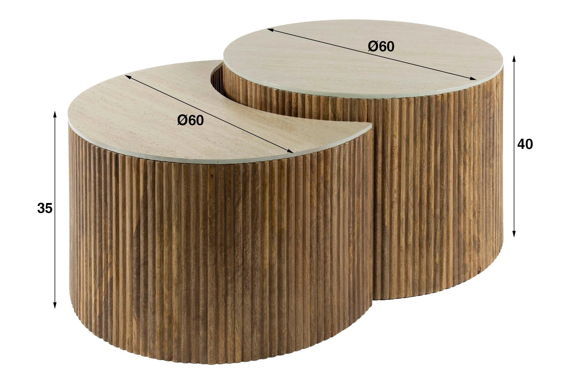 Luxusbetten24 Oruva Couchtisch Mangoholz & Keramik 2er Set Natur