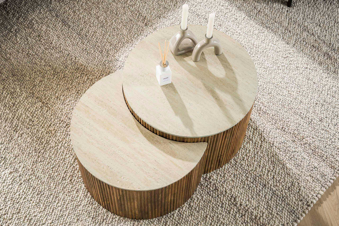 Luxusbetten24 Oruva Couchtisch Mangoholz & Keramik 2er Set Natur