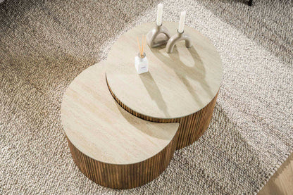 Luxusbetten24 Oruva Couchtisch Mangoholz & Keramik 2er Set Natur