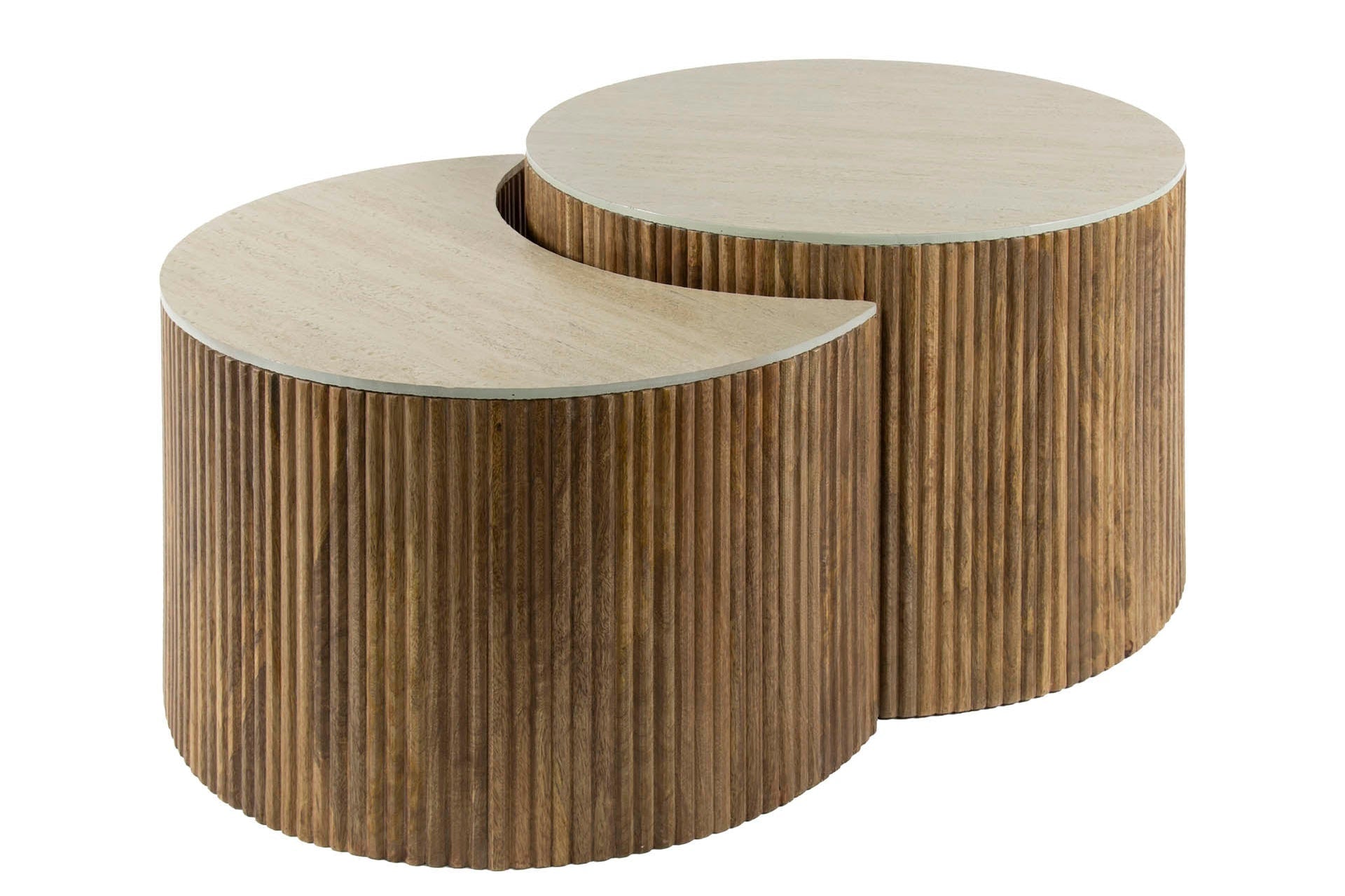 Luxusbetten24 Oruva Couchtisch Mangoholz & Keramik 2er Set Natur