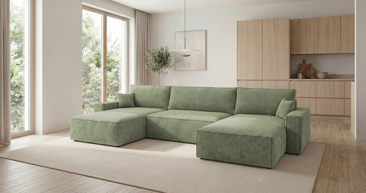 Luxusbetten24 Designer Sofa Vienna U Cord mit Schlaffunktion und Stauraum