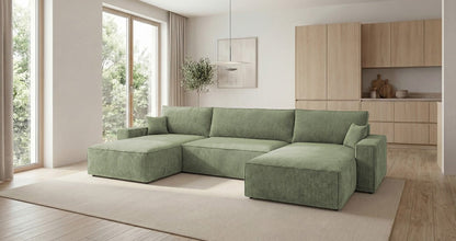 Luxusbetten24 Designer Sofa Vienna U Cord mit Schlaffunktion und Stauraum