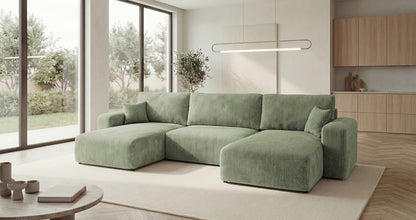 Designer Sofa Noma U mit Schlaffunktion und Stauraum in Cord