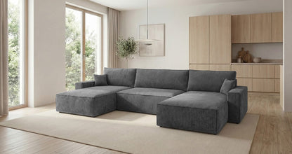 Luxusbetten24 Designer Sofa Vienna U Cord mit Schlaffunktion und Stauraum