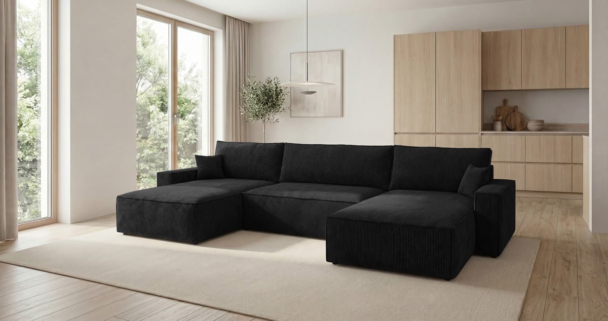 Luxusbetten24 Designer Sofa Vienna U Cord mit Schlaffunktion und Stauraum