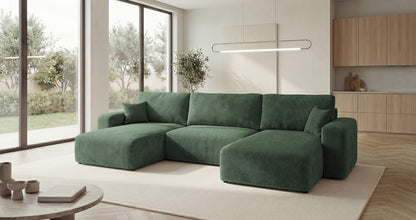 Designer Sofa Noma U mit Schlaffunktion und Stauraum in Cord