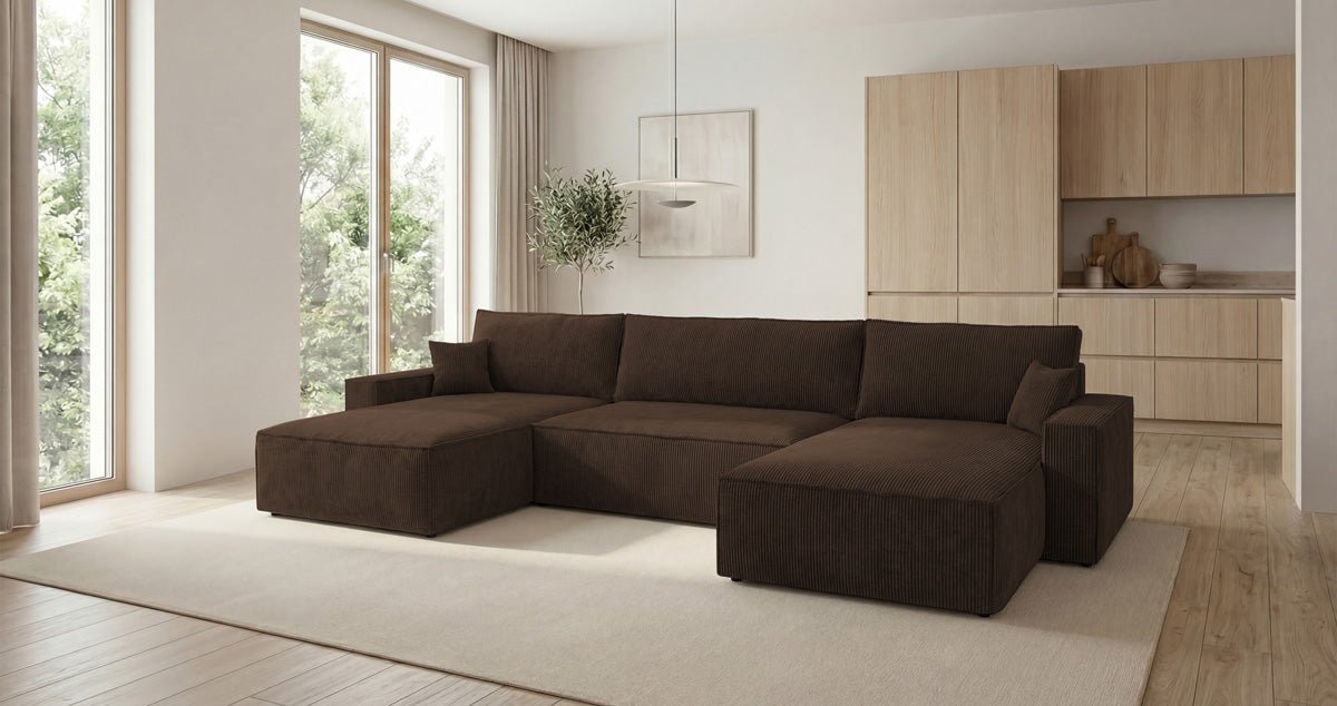 Luxusbetten24 Designer Sofa Vienna U Cord mit Schlaffunktion und Stauraum