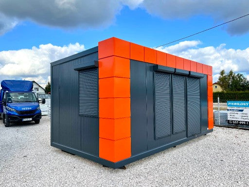 Contenedores Ejido Ufficio Contenitore 6x3 m Facciata Vetrata Grigio Rosa