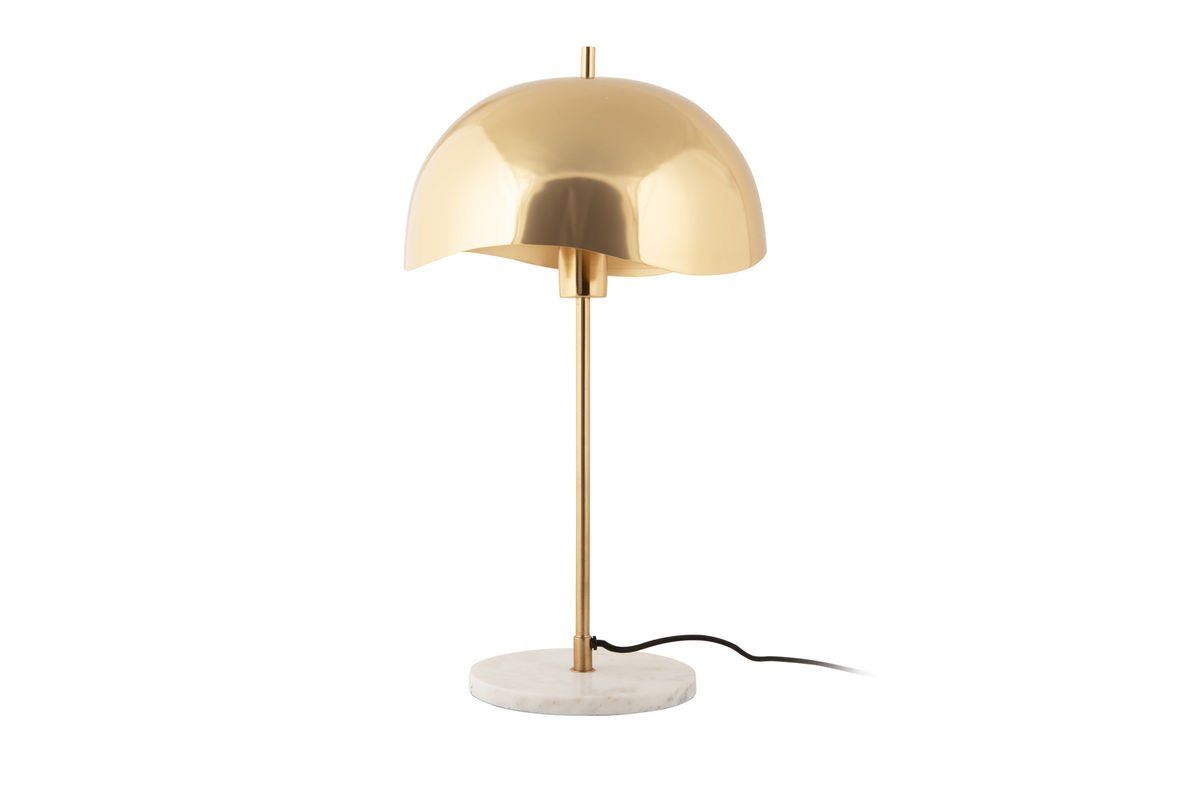 Luxusbetten24 Vindor Tischlampe Gold Designleuchte aus Eisen mit Wellenschirm
