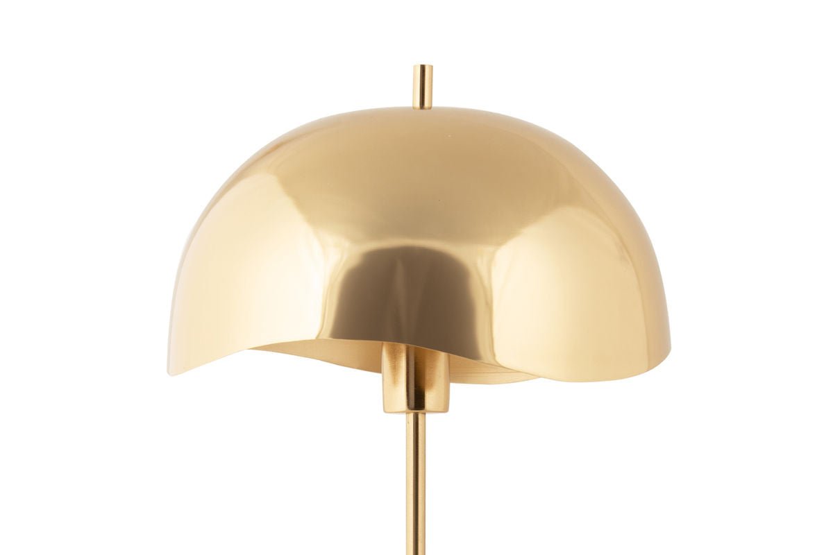 Luxusbetten24 Vindor Tischlampe Gold Designleuchte aus Eisen mit Wellenschirm