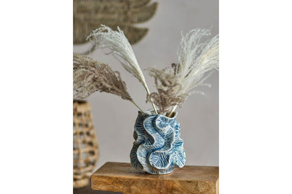 Luxusbetten24 Calira Vase Blaues Steingut Handgefertigt Elegant für Wohnzimmer