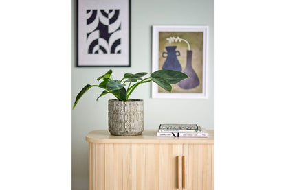Luxusbetten24 Arvik Dekorationsblumentopf Geprägtes Zementdesign Grau Modern