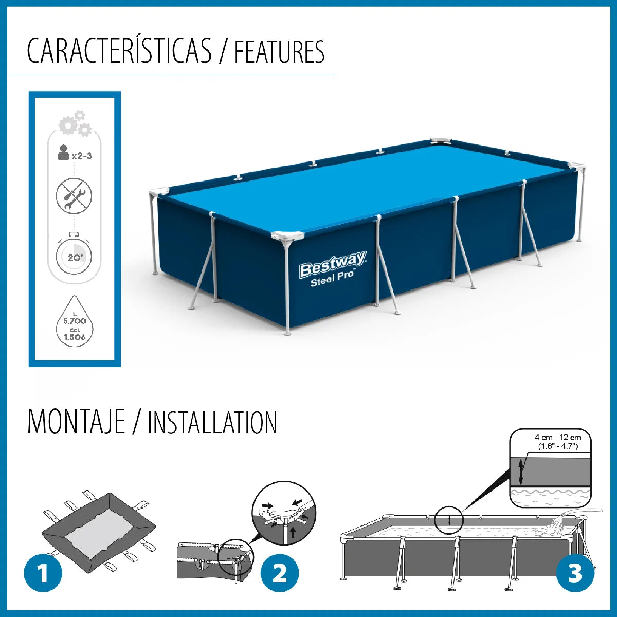 Bestway Steel Pro 400x211x81 cm Piscina Desmontable Duraplus