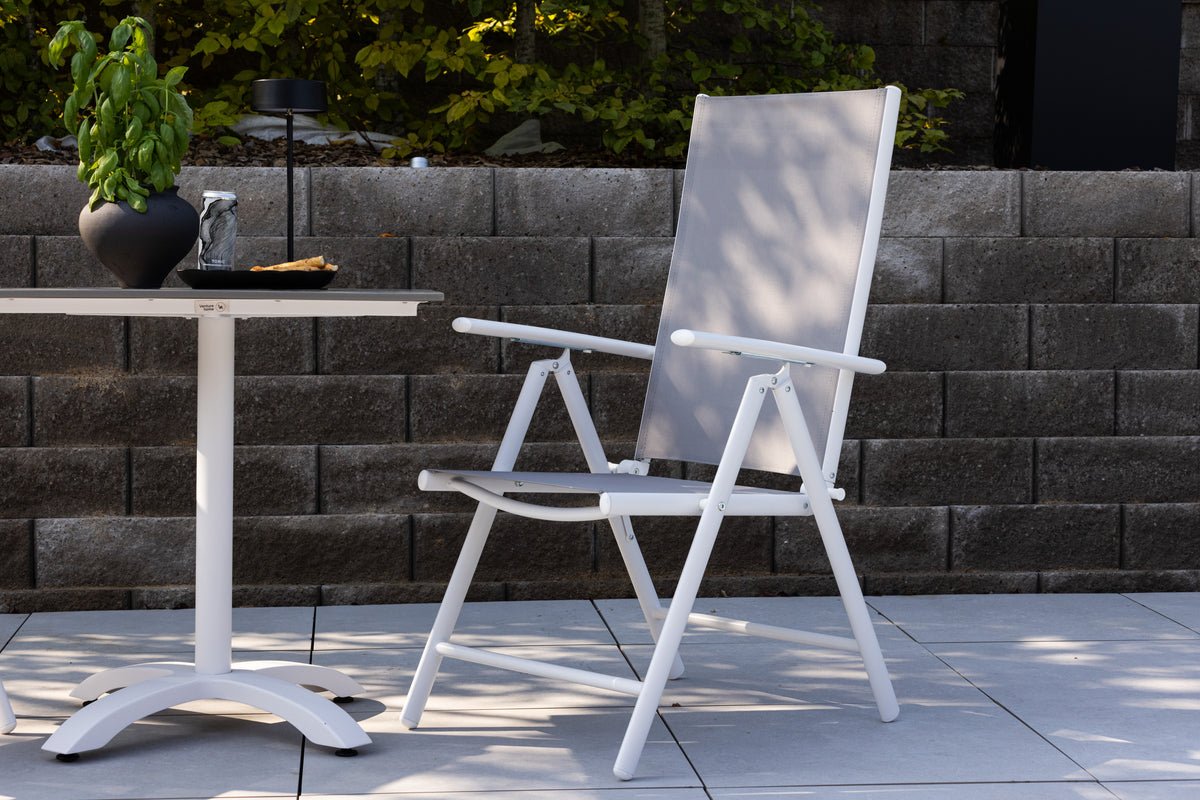 Awa 2er Set Gartenstuhl Grau, weißes Aluminiumgestell, verstellbare Rückenlehne