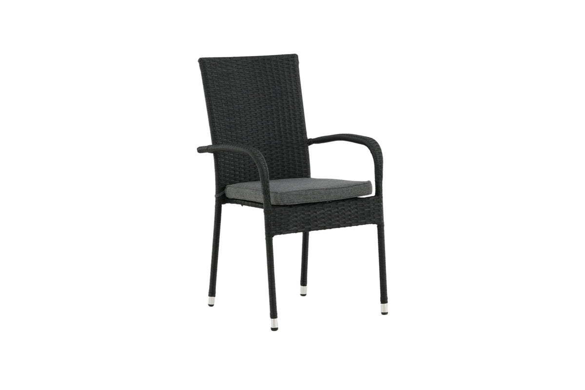 Luxusbetten24 Emma Gartenstuhl aus Rattan – 2‑er‑Set Schwarz für Außen