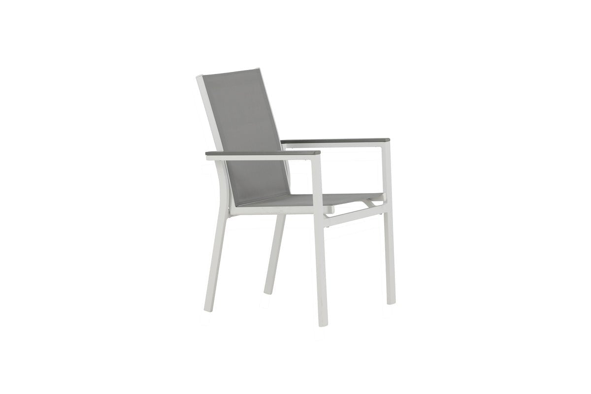 2er Set Gartenstuhl Ina – Weiß/Grau, Aluminium & Textilene