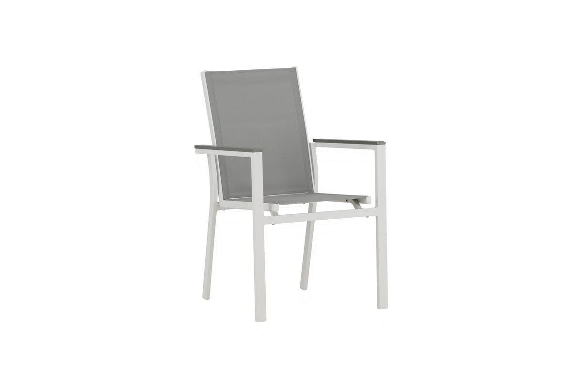 2er Set Gartenstuhl Ina – Weiß/Grau, Aluminium & Textilene