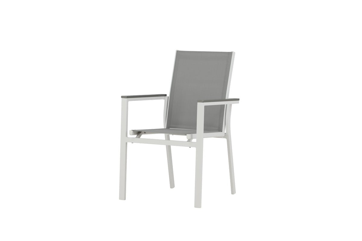 2er Set Gartenstuhl Ina – Weiß/Grau, Aluminium & Textilene