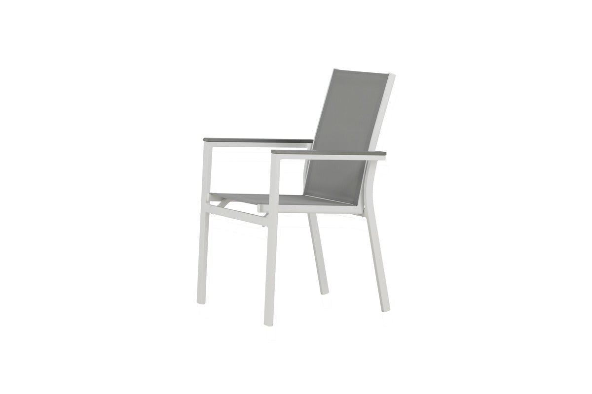 2er Set Gartenstuhl Ina – Weiß/Grau, Aluminium & Textilene