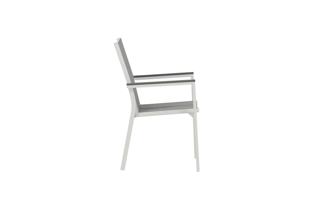 2er Set Gartenstuhl Ina – Weiß/Grau, Aluminium & Textilene