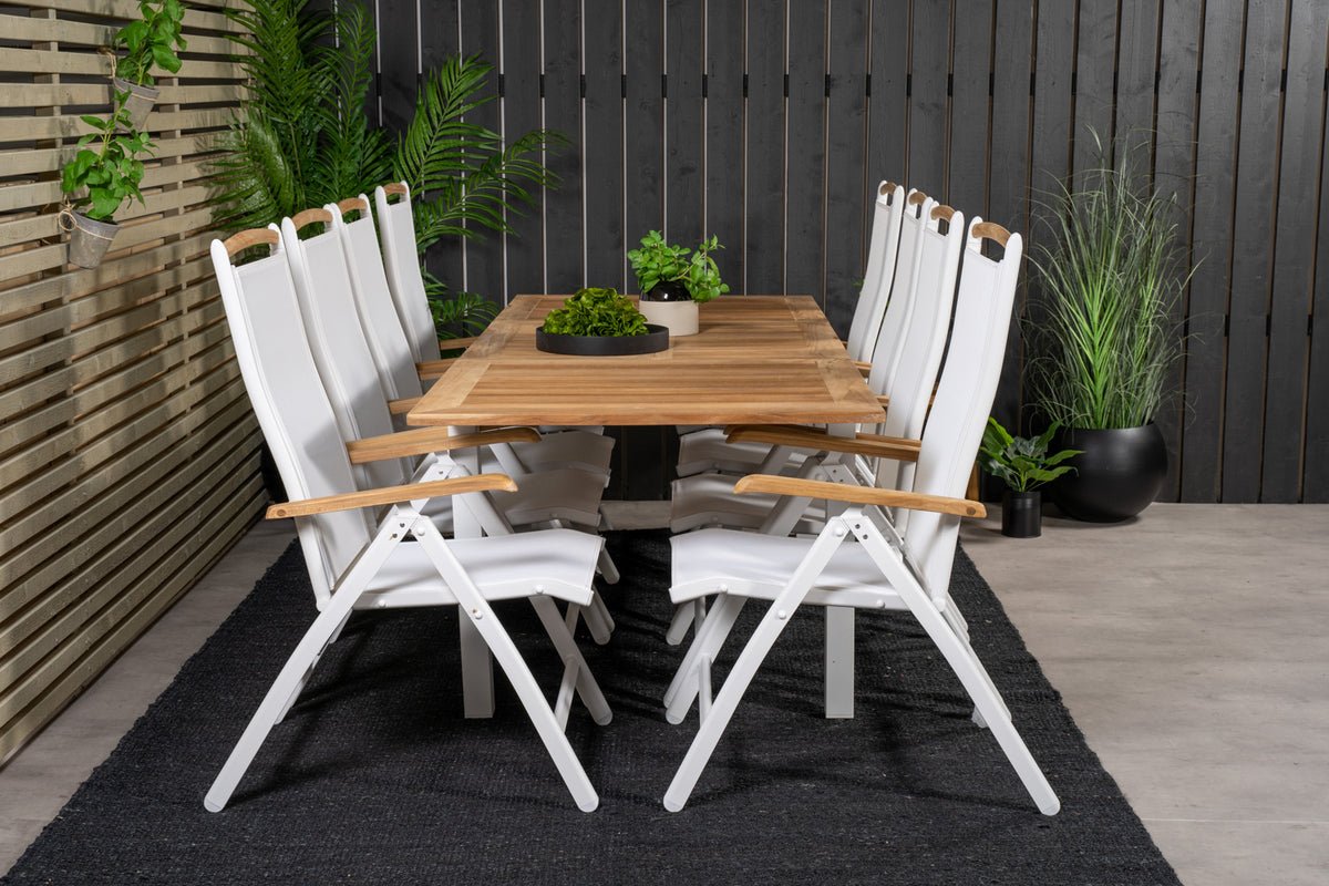 Polis Gartenstuhl Set, Weiß, Klappstuhl mit Aluminiumgestell und Teakholz-Armlehnen