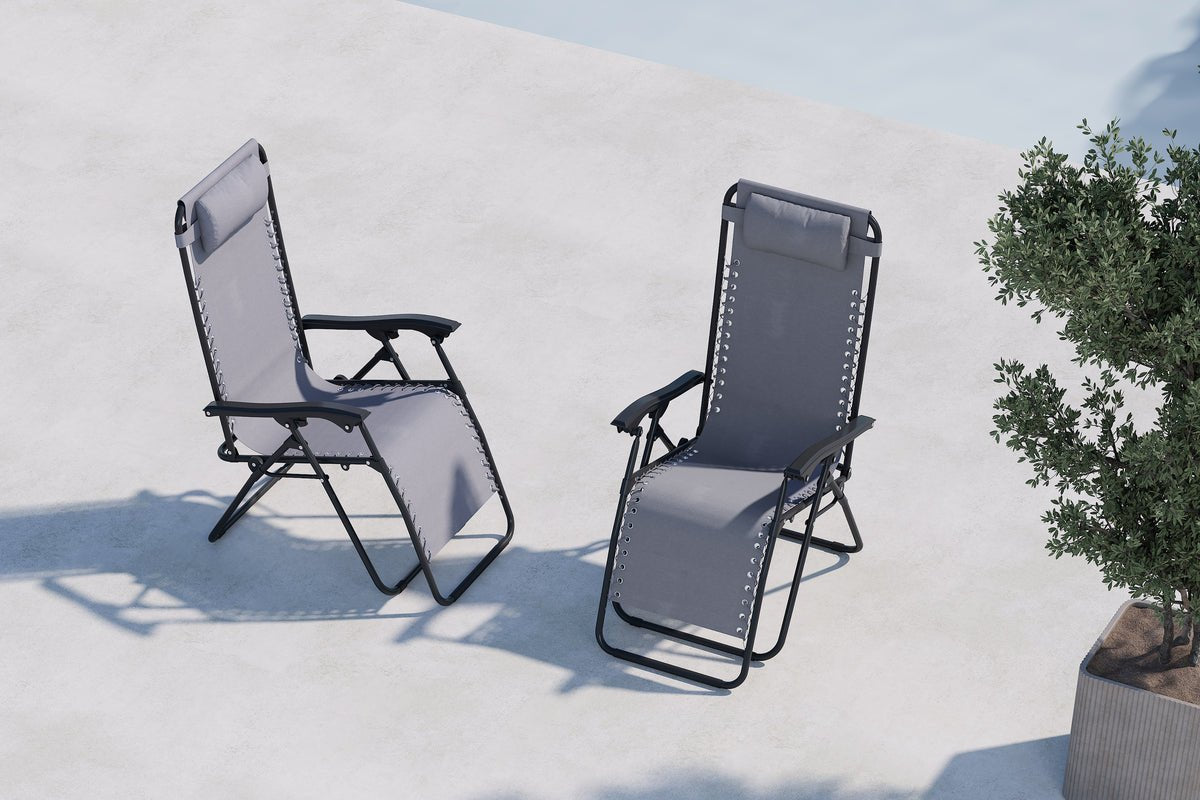 Luxusbetten24 Vionna Sonnenliege 2er Set Oxford‑Gewebe Schwarz/Grau Garten