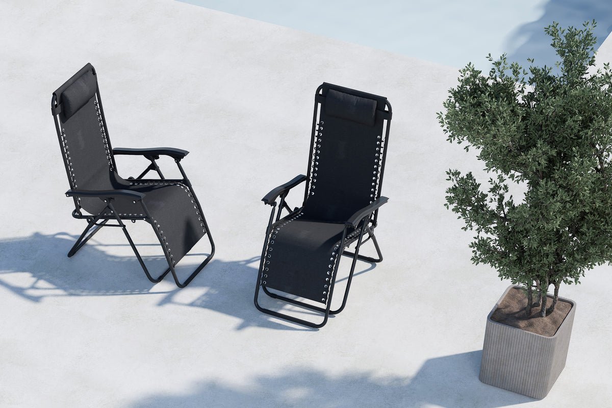 Luxusbetten24 Vionna Sonnenliege 2er Set Oxford‑Gewebe Schwarz/Grau Garten