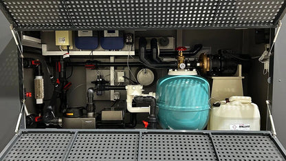 MBH Container Polypropylen Pool 6,5×2,55 m mit Panorama-Fenster und Wärmepumpe